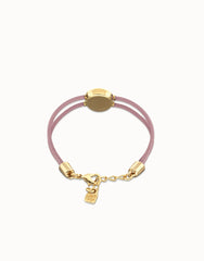 Double Lilac Leather Bracelet With A Metal Alloy Eye Detail Pleated In Gold 18K Crystal