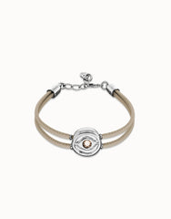Double Marfil Leather Bracelet With A Metal Alloy Eye Detail Pleated In Sterling Silver And Crystal