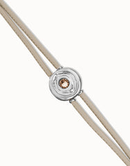Double Marfil Leather Bracelet With A Metal Alloy Eye Detail Pleated In Sterling Silver And Crystal