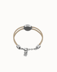 Double Marfil Leather Bracelet With A Metal Alloy Eye Detail Pleated In Sterling Silver And Crystal