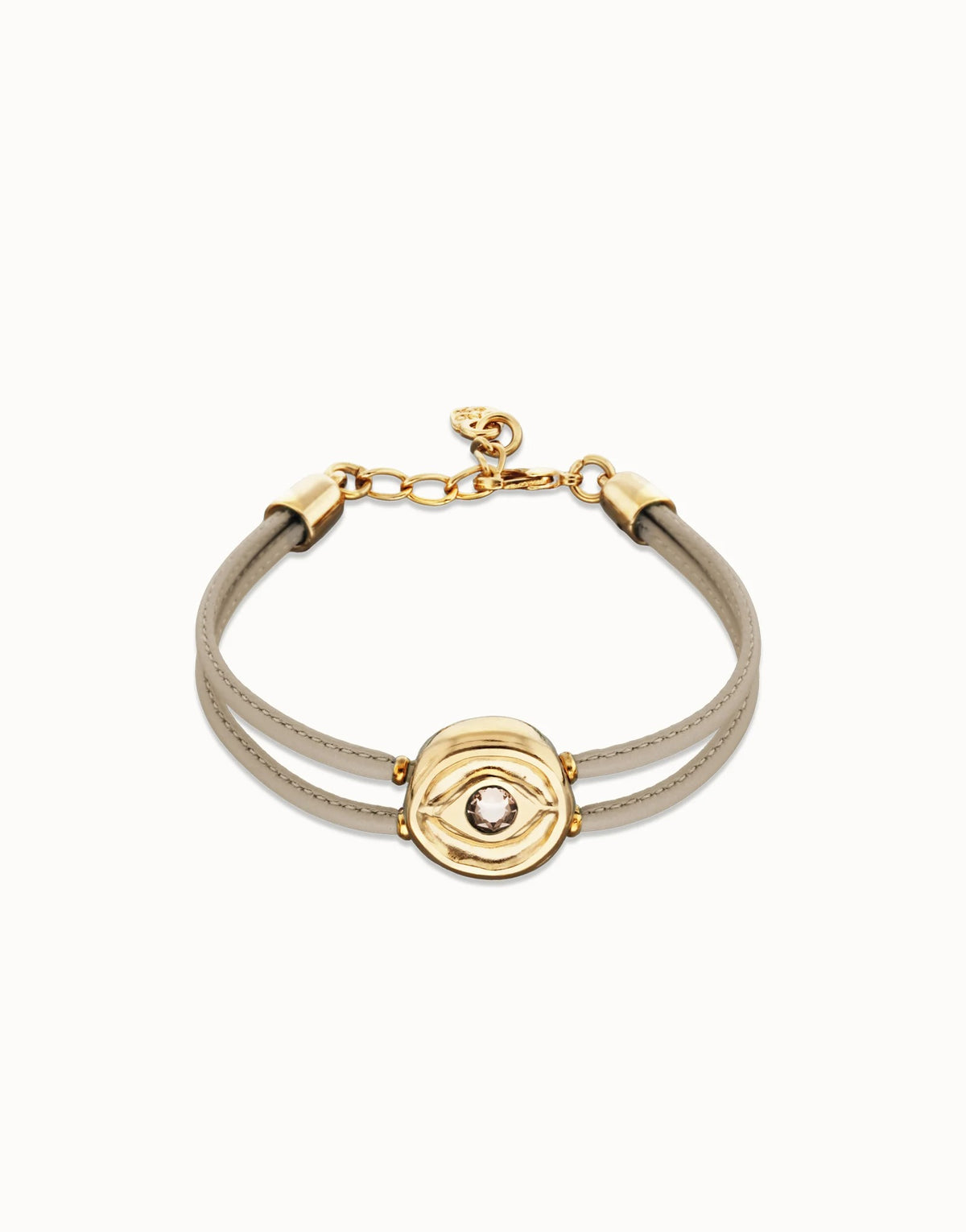 Double Marfil Leather Bracelet With A Metal Alloy Eye Detail Pleated In Gold 18K And Crystal