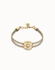 Double Marfil Leather Bracelet With A Metal Alloy Eye Detail Pleated In Gold 18K And Crystal