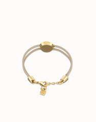 Double Marfil Leather Bracelet With A Metal Alloy Eye Detail Pleated In Gold 18K And Crystal