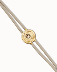 Double Marfil Leather Bracelet With A Metal Alloy Eye Detail Pleated In Gold 18K And Crystal