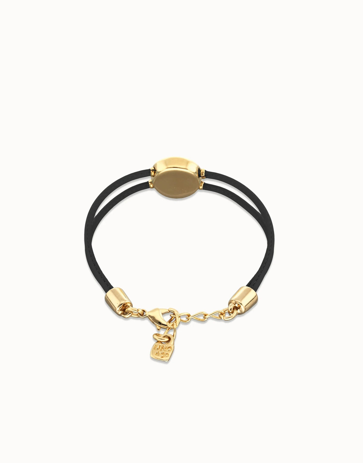 Double Black Leather Bracelet With A Metal Alloy Eye Detail Pleated In Gold 18K And Crystal