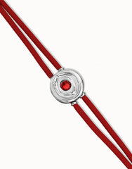 Double Red Leather Bracelet With A Metal Alloy Eye Detail Pleated In Sterling Silver And Crystal
