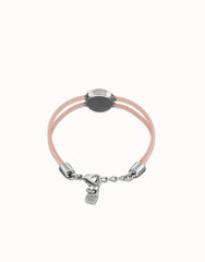 Double Pink Leather Bracelet With A Metal Alloy Eye Detail Pleated In Sterling Silver Andcrystal