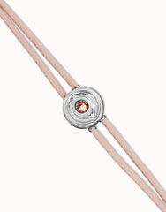Double Pink Leather Bracelet With A Metal Alloy Eye Detail Pleated In Sterling Silver Andcrystal