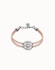 Double Pink Leather Bracelet With A Metal Alloy Eye Detail Pleated In Sterling Silver Andcrystal