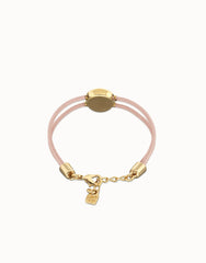 Double Pink Leather Bracelet With A Metal Alloy Eye Detail Pleated In Gold 18K And Crystal