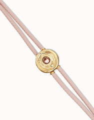 Double Pink Leather Bracelet With A Metal Alloy Eye Detail Pleated In Gold 18K And Crystal