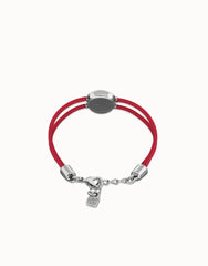 Double Dark Pink Leather Bracelet With A Metal Alloy Eye Detail Pleated In Sterling Silver Crystal