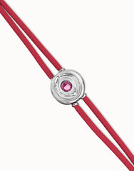 Double Dark Pink Leather Bracelet With A Metal Alloy Eye Detail Pleated In Sterling Silver Crystal