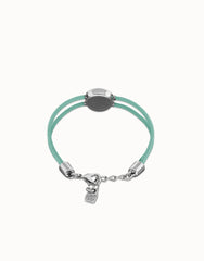 Double Turqfwse Leather Bracelet With A Metal Alloy Eye Detail Pleated In Sterling Silver Crystal