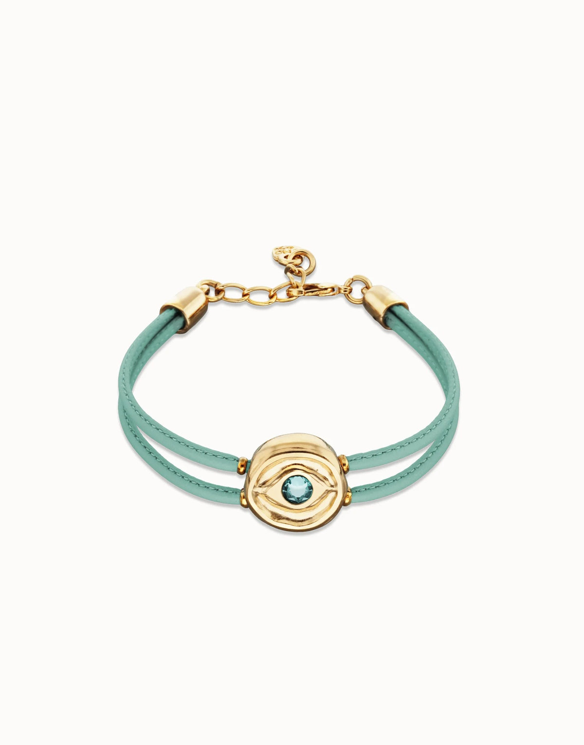 Turqfwse Leather Bracelet With A Metal Alloy Eye Detail Pleated In Gold 18K And Crystal