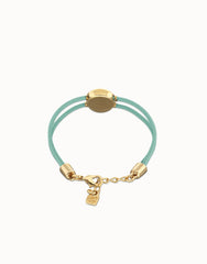 Turqfwse Leather Bracelet With A Metal Alloy Eye Detail Pleated In Gold 18K And Crystal