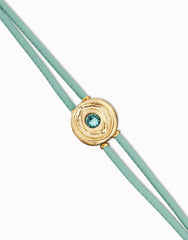 Turqfwse Leather Bracelet With A Metal Alloy Eye Detail Pleated In Gold 18K And Crystal