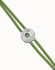 Double Green Leather Bracelet With A Metal Alloy Eye Detail Pleated In Sterling Silver Crystal