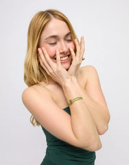 Double Green Leather Bracelet With A Metal Alloy Eye Detail Pleated In Gold 18K Crystal