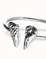 Cuff Bracelet Pleated In Sterling Silver With Wings Detail On The Ends