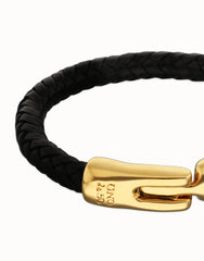 Black Braided Leather Bracelet With Gold Closure
