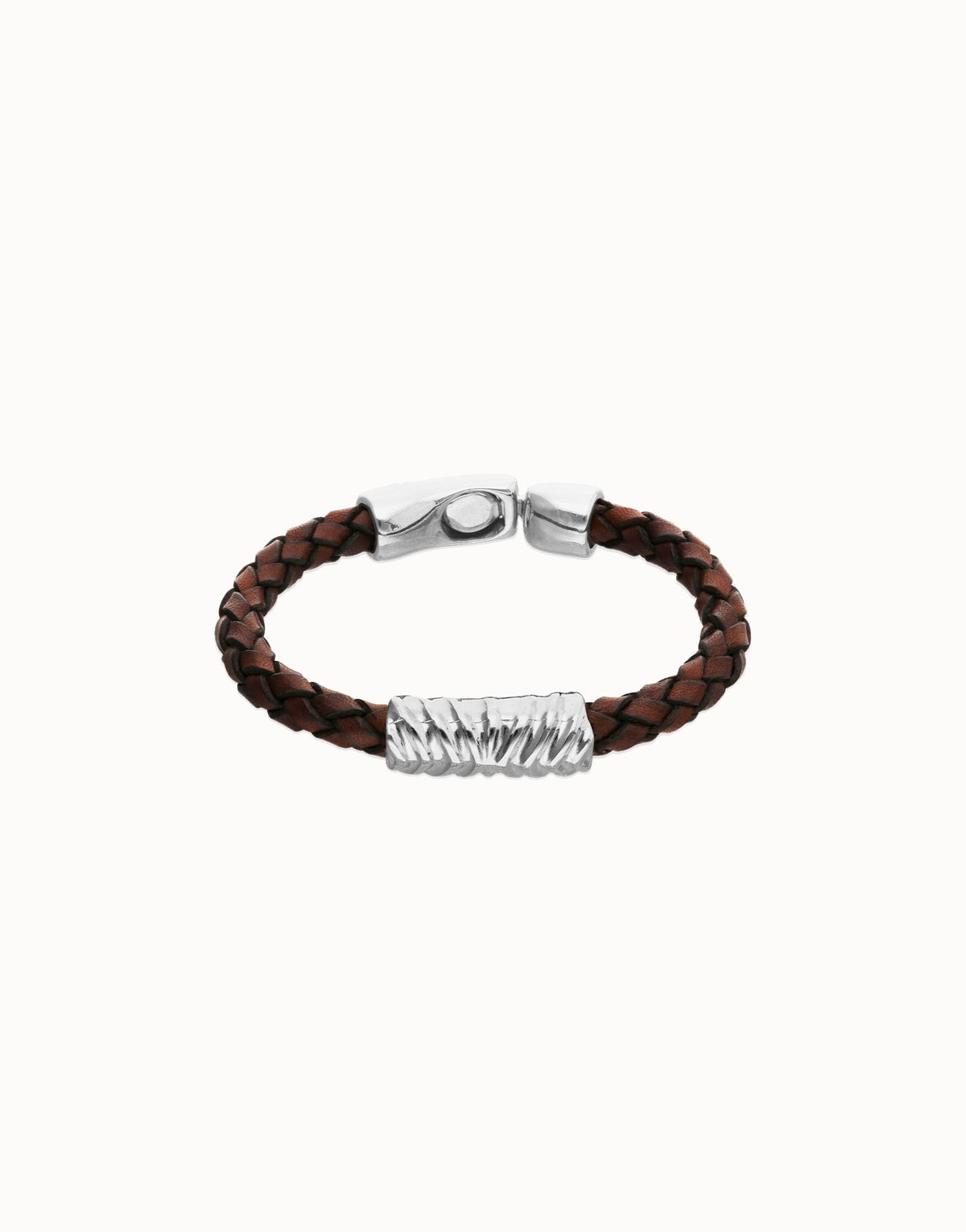 Leather And Sterling Silver Plated Alloy Bracelet With Links