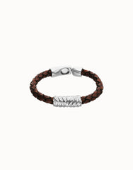 Leather And Sterling Silver Plated Alloy Bracelet With Links