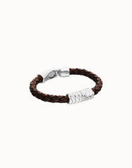 Leather And Sterling Silver Plated Alloy Bracelet With Links