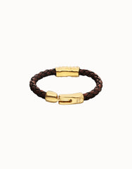 Leather And 18K Gold Alloy Bracelet With Links