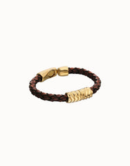 Leather And 18K Gold Alloy Bracelet With Links