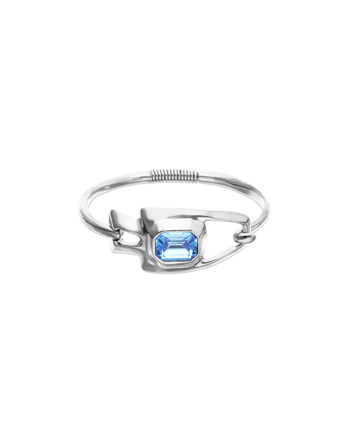 Semi-rigid Bracelet With Blue Faceted Crystal - Silver