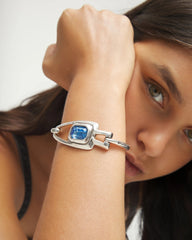 Semi-rigid Bracelet With Blue Faceted Crystal - Silver