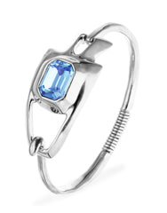 Semi-rigid Bracelet With Blue Faceted Crystal - Silver