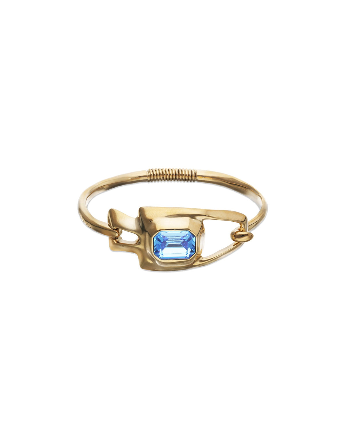 Semi-rigid Bracelet With Blue Faceted Crystal - Gold