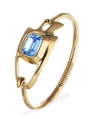 Semi-rigid Bracelet With Blue Faceted Crystal - Gold