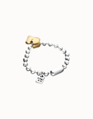 Sterling Silver Plated Ball Bracelet With Golden Heart Detail