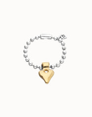 Sterling Silver Plated Ball Bracelet With Golden Heart Detail
