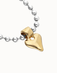 Sterling Silver Plated Ball Bracelet With Golden Heart Detail
