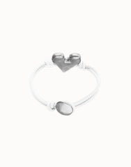 White Leather Bracelet With Heart Shaped Sterling Silver Plated Detail