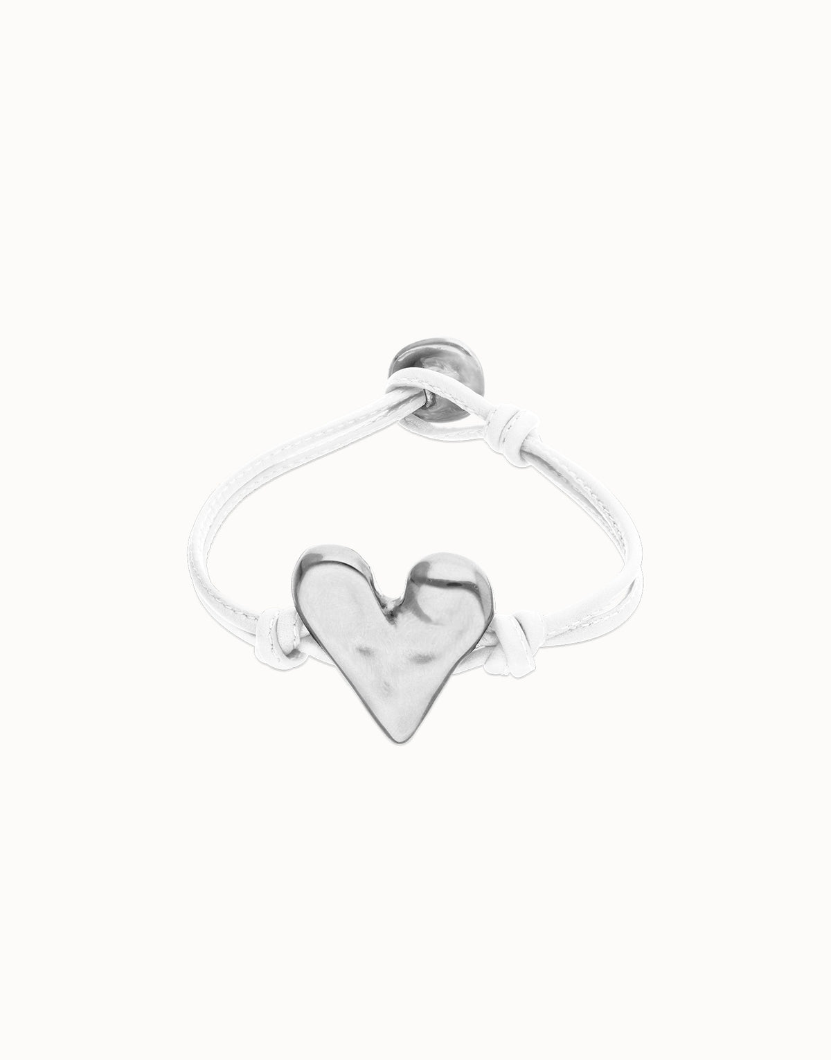 White Leather Bracelet With Heart Shaped Sterling Silver Plated Detail
