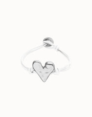 White Leather Bracelet With Heart Shaped Sterling Silver Plated Detail