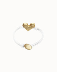 White Leather Bracelet With Heart Shaped 18K Detail Plated Detail