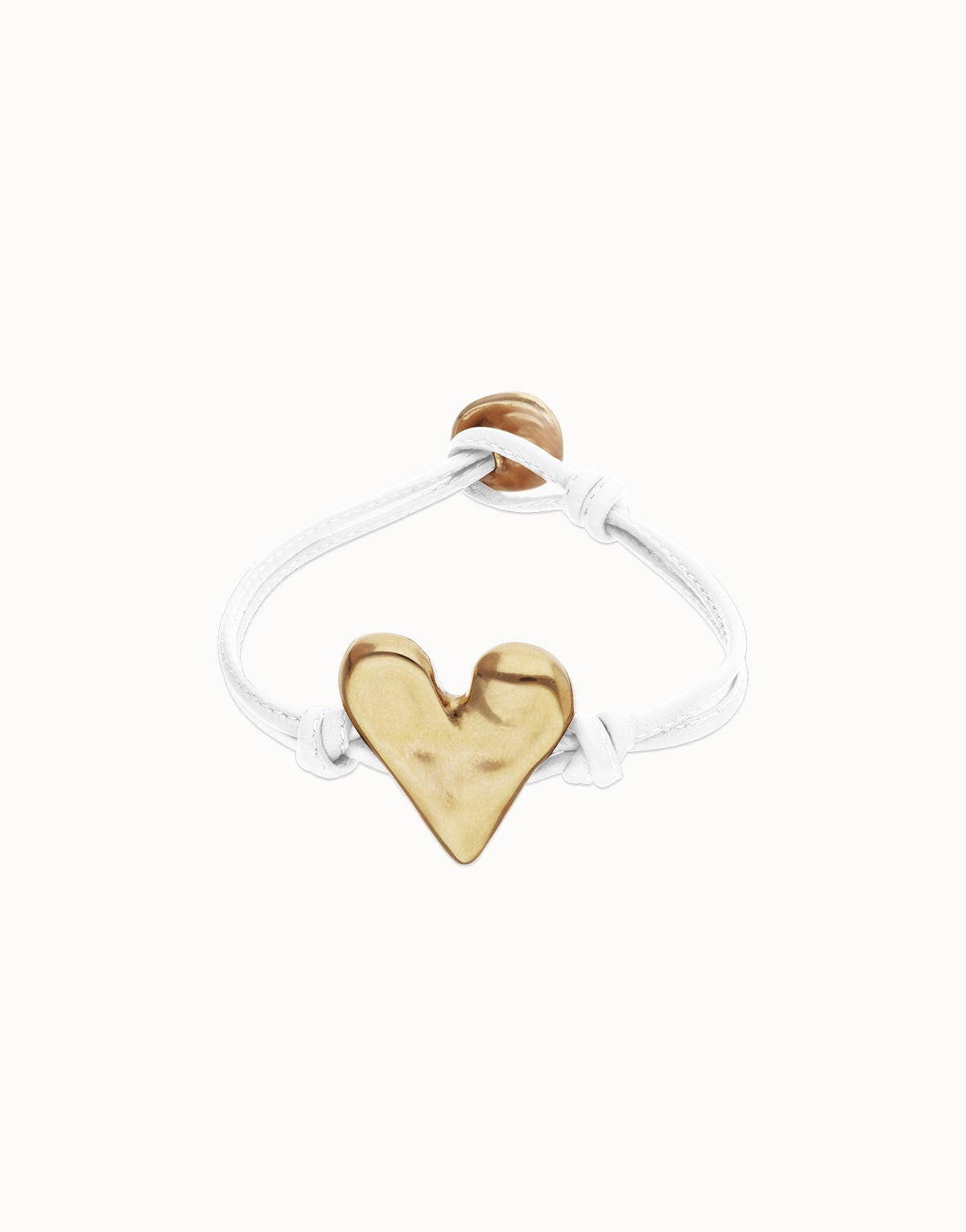 White Leather Bracelet With Heart Shaped 18K Detail Plated Detail