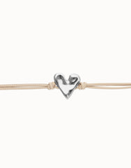 Camel Leather Bracelet With Heart Shaped Sterling Silver Plated Detail