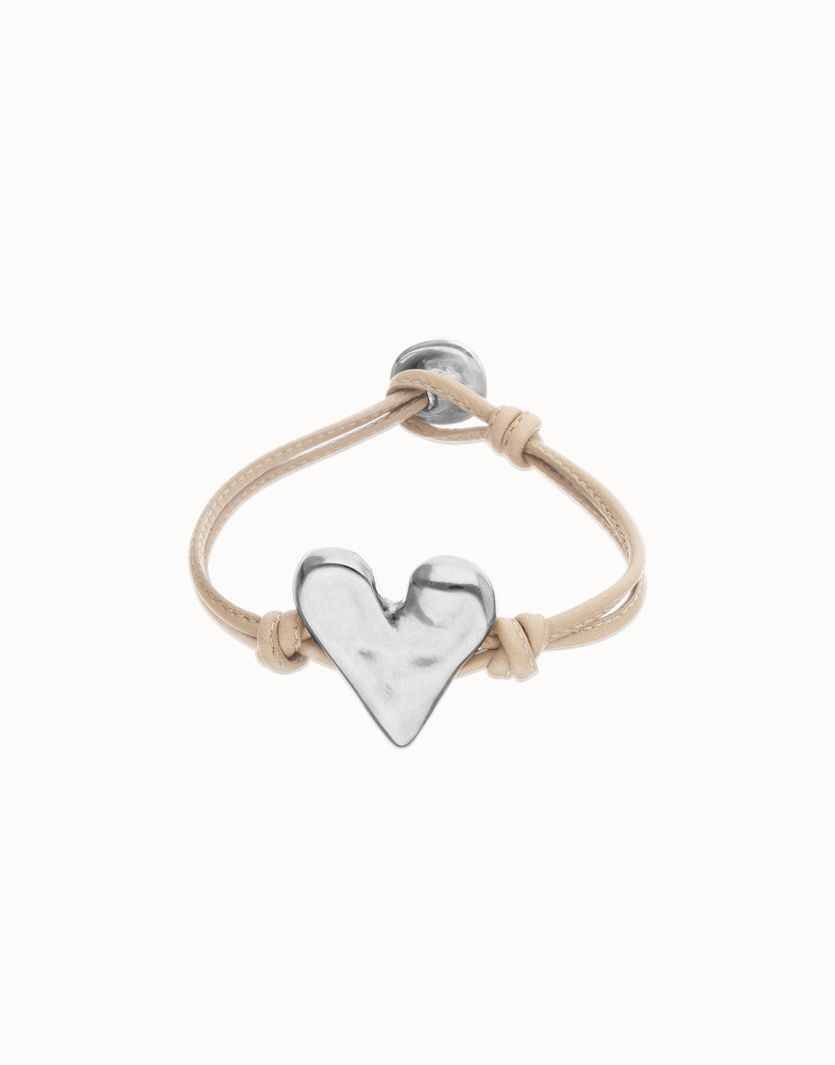 Camel Leather Bracelet With Heart Shaped Sterling Silver Plated Detail