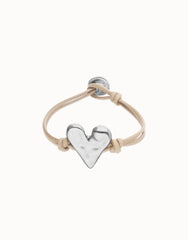 Camel Leather Bracelet With Heart Shaped Sterling Silver Plated Detail