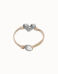 Camel Leather Bracelet With Heart Shaped Sterling Silver Plated Detail