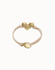 Camel Leather Bracelet With Heart Shaped 18K Detail Plated Detail