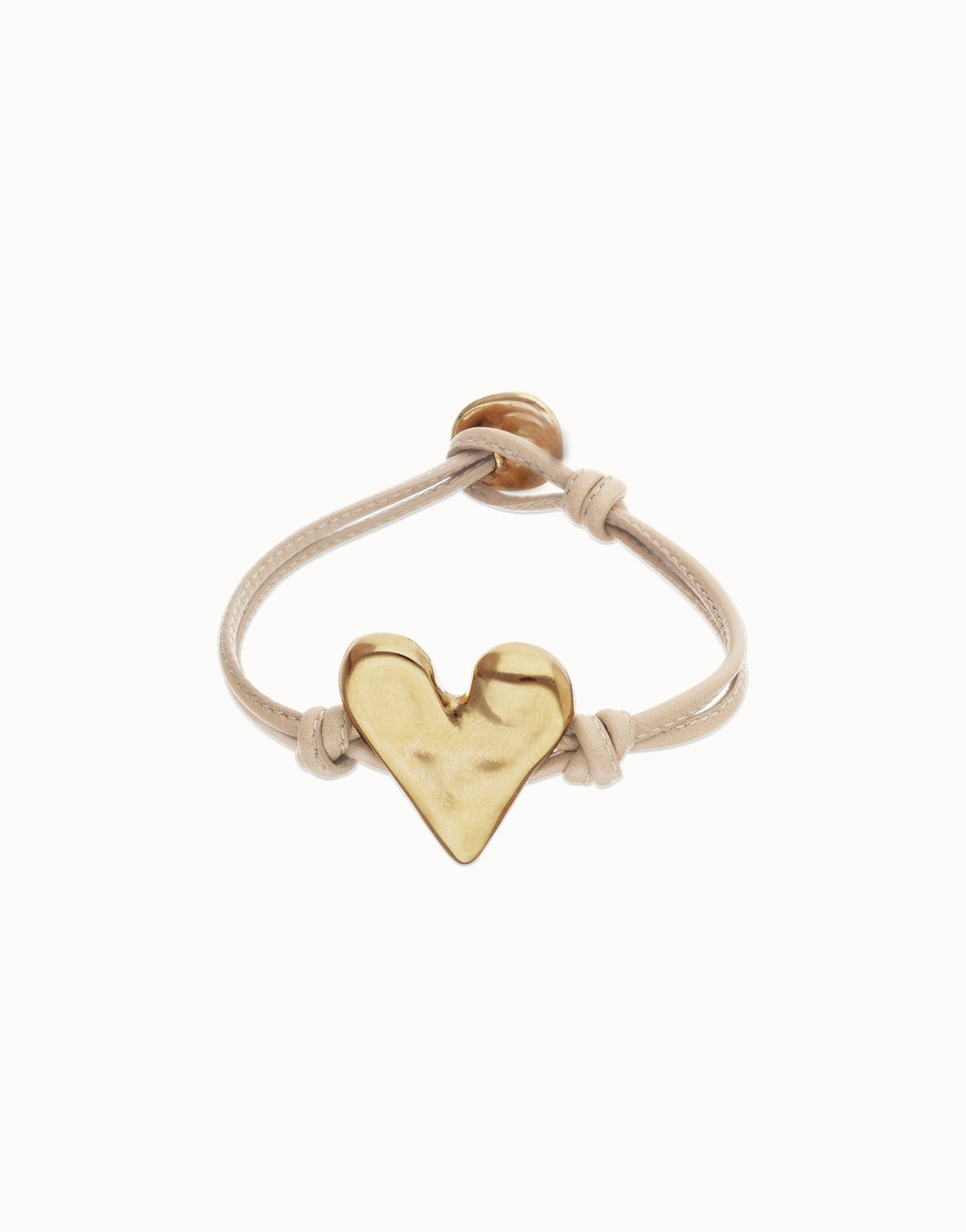 Camel Leather Bracelet With Heart Shaped 18K Detail Plated Detail