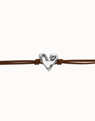Black Leather Bracelet With Heart Shaped Sterling Silver Plated Detail
